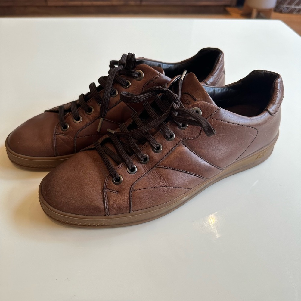 Zegna Brown Leather Sneakers